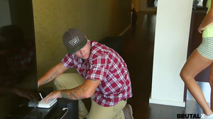 Brunette gets toughly screwed by repairman