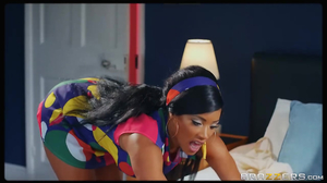 Exotic babe with big boobs fucking a total nerd