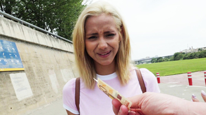 Cute teenage blonde receives money for POV sex