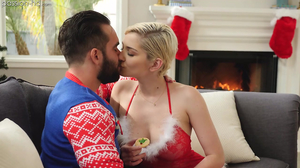 Skye Blue has on the Christmas eve dressed in red