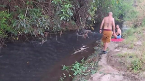 A date between strangers at the creek ends in unexpected hook-up.